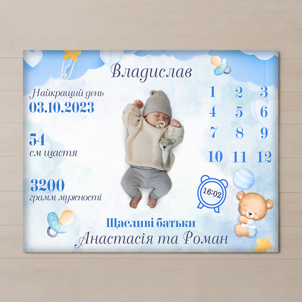 Плед метрика Календар для хлопчика